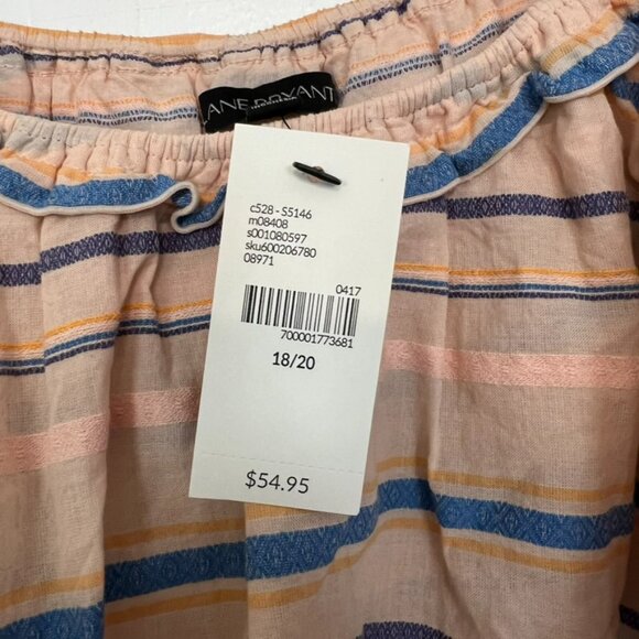 NWT Lane Bryant Top Peach Striped Cotton Ruffle Neck Lace Trim 18/20 1X 2X - Picture 3 of 6